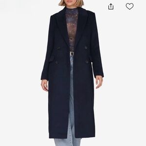 Avec Les Filles Maxi Black Double Breasted Wool Blend Coat